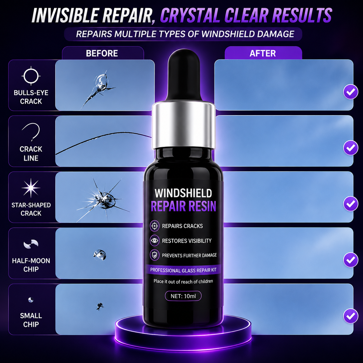 Windshield Repair Resin Kit – Quick Crack Repair Solution (Pack of 2)
