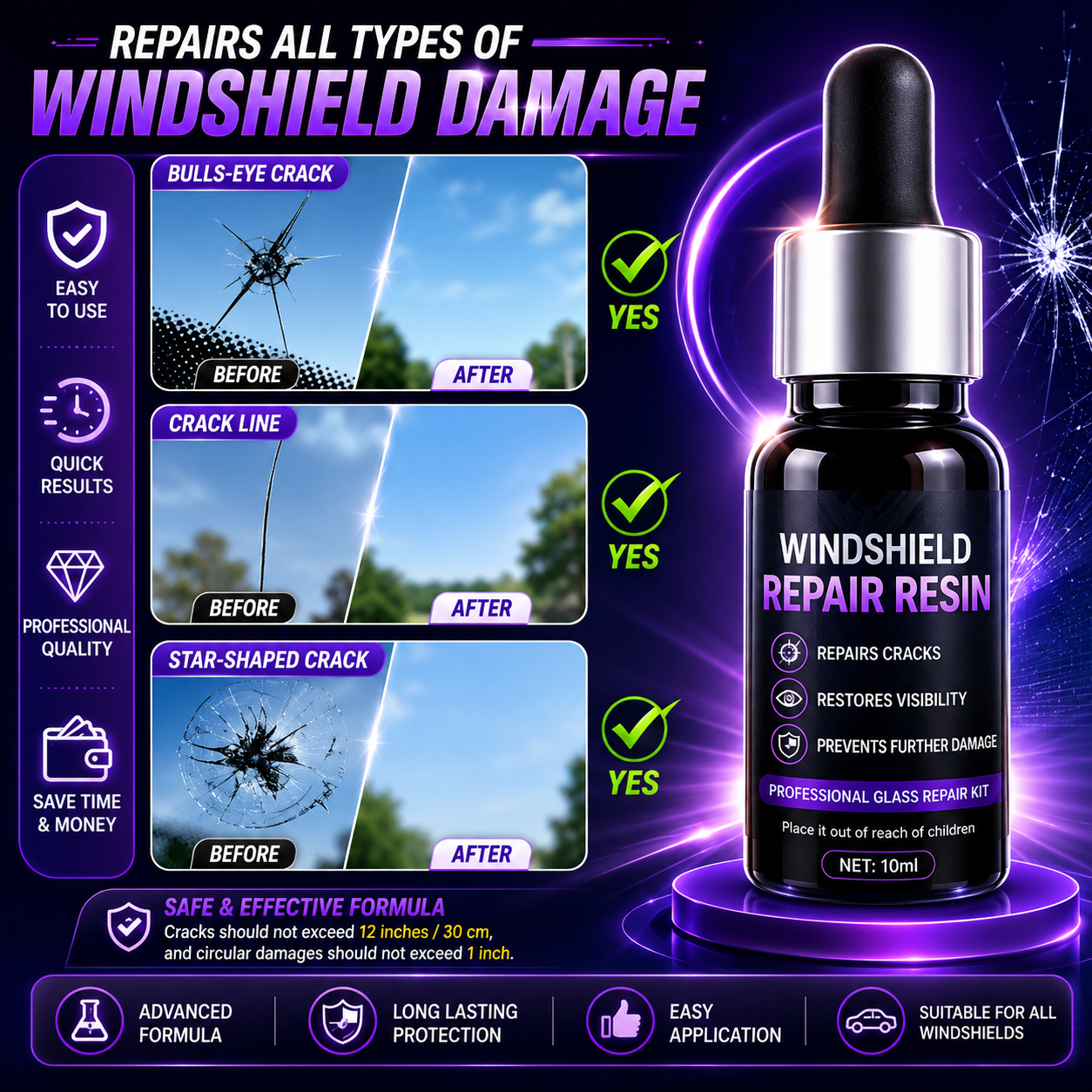 Windshield Repair Resin Kit – Quick Crack Repair Solution (Pack of 2)
